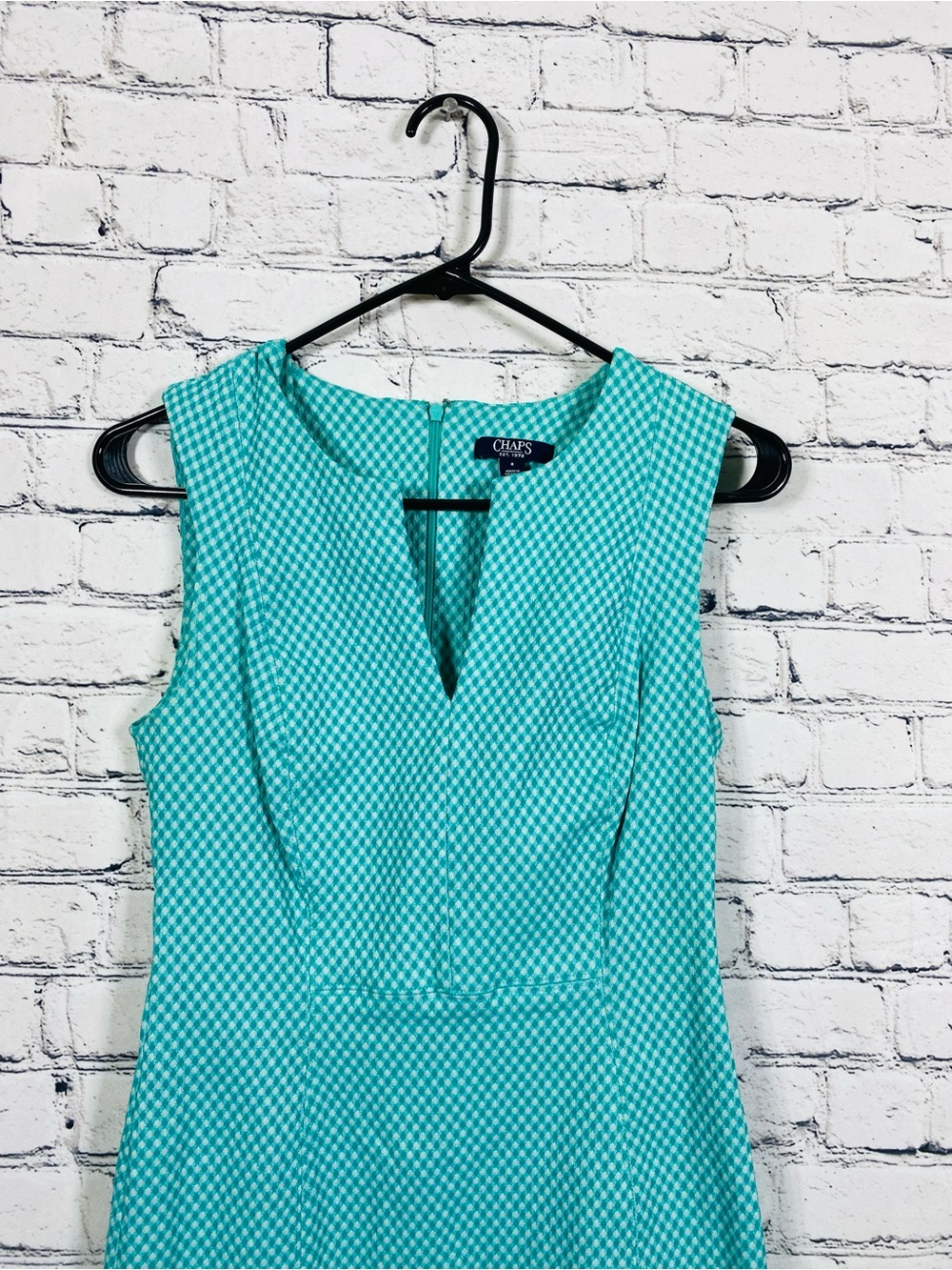 Chaps Women's Aqua White Gingham Sheath Dress Size 8 Sleeveless - Picture 4 of 8